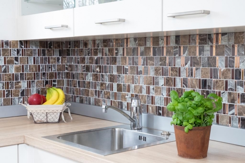 Marble glass mosaic mosaic tiles brown copper gray anthracite tile backsplash wall bathroom kitchen toilet - MOS88-1220
