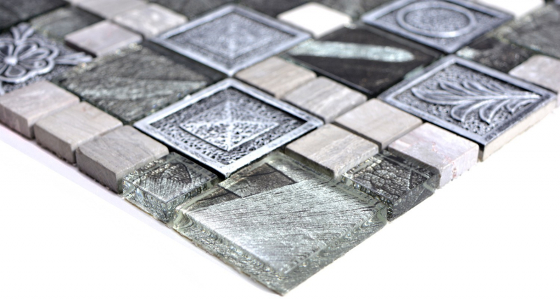 Glass mosaic artificial stone mosaic tiles resin silver gray anthracite ornament tile mirror wall WC - MOS88-0280