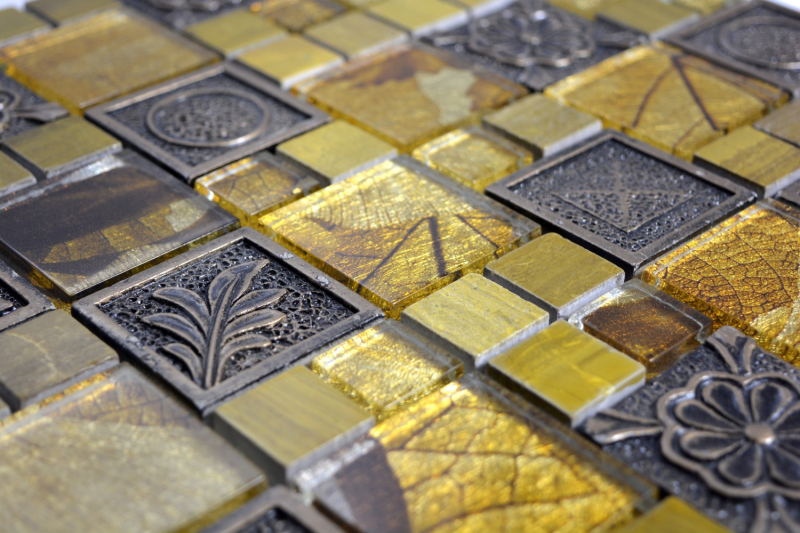 Hand-painted mosaic tile Translucent gold Combination glass mosaic Crystal Resin gold Ornament MOS88-0790_m