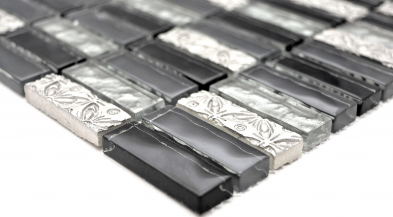 Rectangular mosaic tiles glass mosaic rods resin artificial stone gray black silver kitchen splashback bathroom wall WC - MOS87-03108