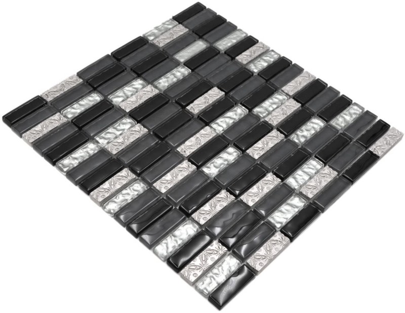 Rectangular mosaic tiles glass mosaic rods resin artificial stone gray black silver kitchen splashback bathroom wall WC - MOS87-03108