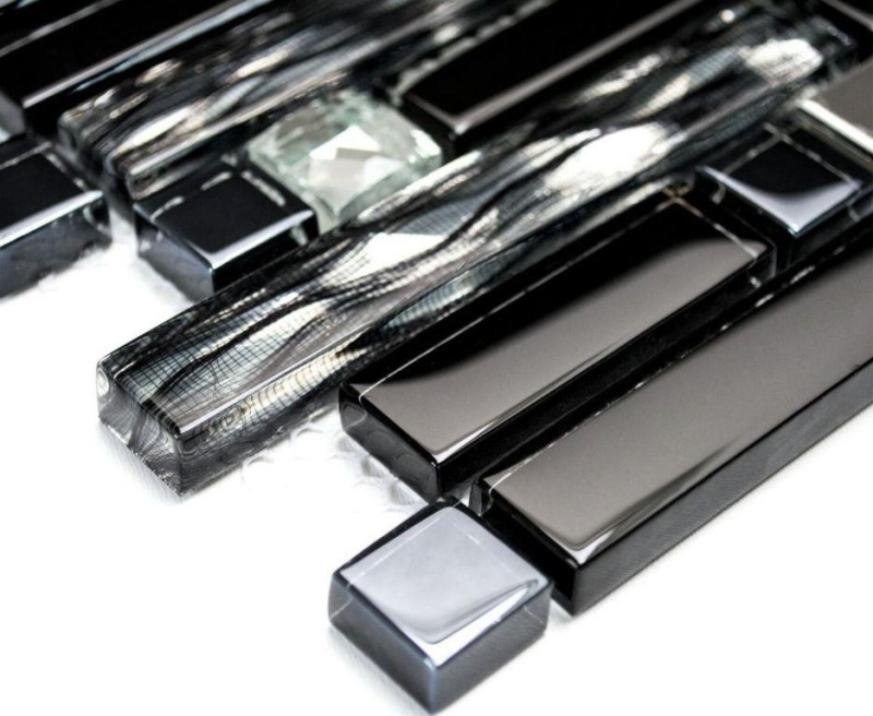 Glass mosaic rods mosaic tiles stainless steel black silver MOS86-0302