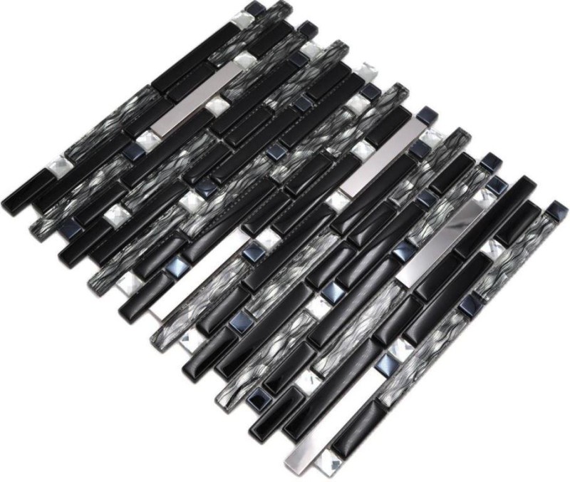 Glass mosaic rods mosaic tiles stainless steel black silver MOS86-0302