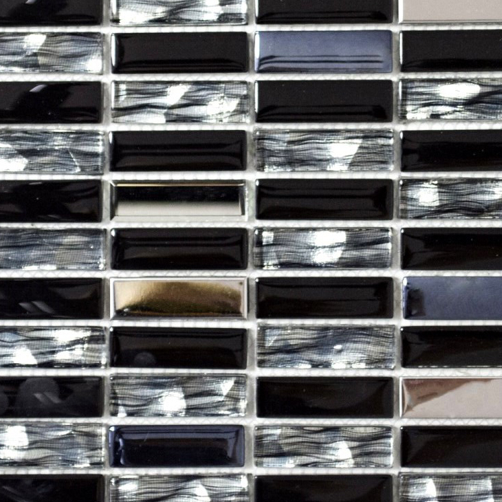 Hand-painted mosaic tile Translucent stainless steel black rods Glass mosaic Crystal steel black glass MOS87-0301_m