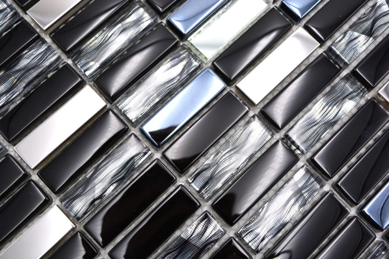 Glass mosaic rods mosaic tiles stainless steel graphite black silver MOS87-0301