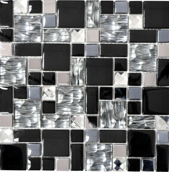 Mosaic tile translucent stainless steel black combination glass mosaic Crystal steel black glass MOS88-03689_f