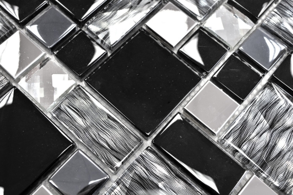 Mosaic tile translucent stainless steel black combination glass mosaic Crystal steel black glass MOS88-03689_f