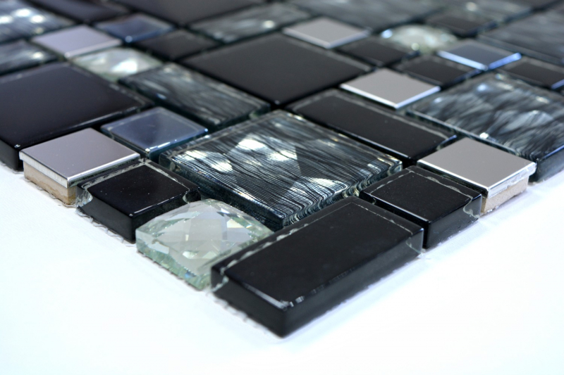 Mosaic tile translucent stainless steel black combination glass mosaic Crystal steel black glass MOS88-03689_f