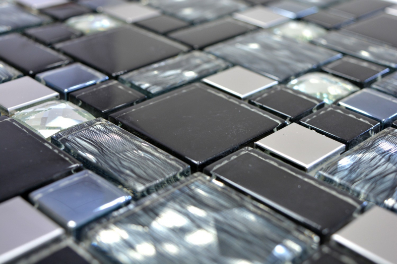 Mosaic tile translucent stainless steel black combination glass mosaic Crystal steel black glass MOS88-03689_f