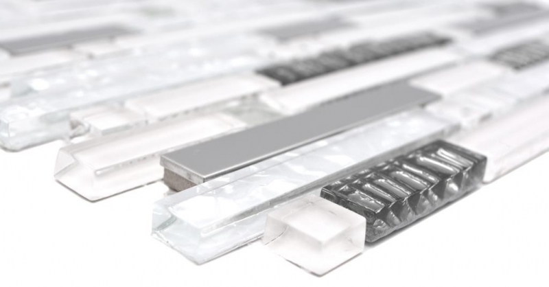 Glass mosaic rods mosaic tiles stainless steel white silver MOS86-0104