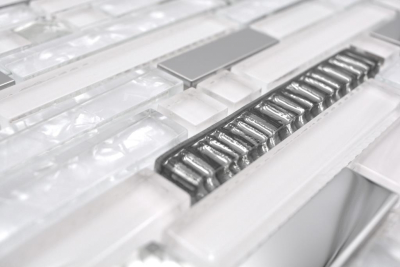 Glass mosaic rods mosaic tiles stainless steel white silver MOS86-0104