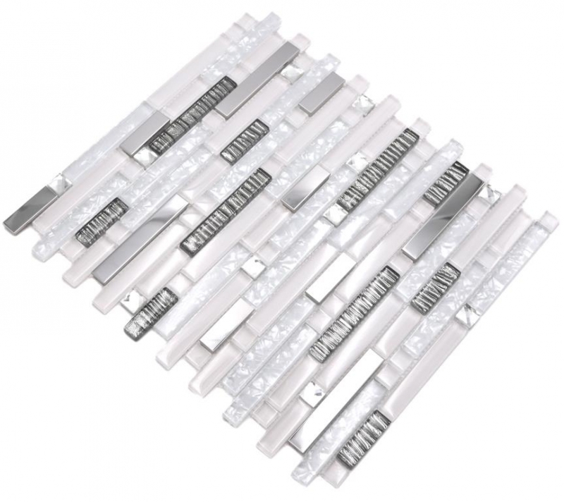 Glass mosaic rods mosaic tiles stainless steel white silver MOS86-0104