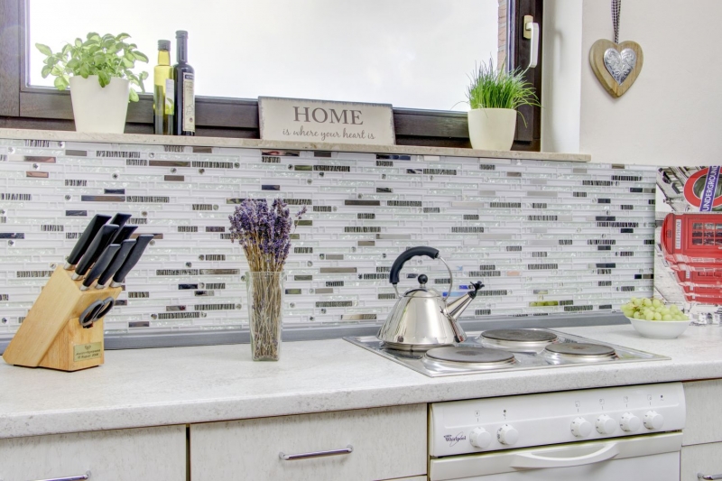 Glass mosaic rods mosaic tiles stainless steel white silver MOS86-0104