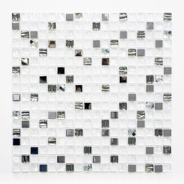 Glass mosaic mosaic tile stainless steel white backsplash kitchen tile bathroom tile - MOS92-0107