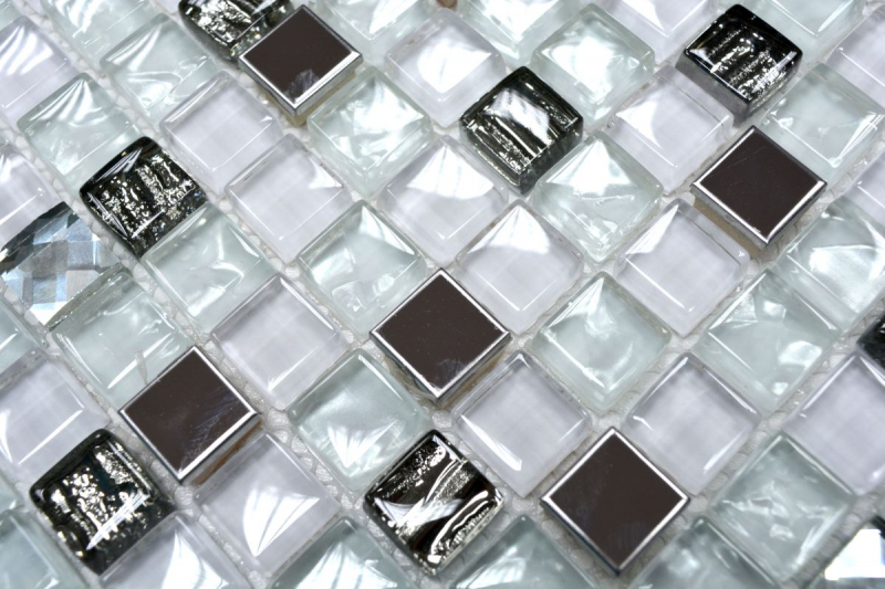 Glass mosaic mosaic tile stainless steel white backsplash kitchen tile bathroom tile - MOS92-0107