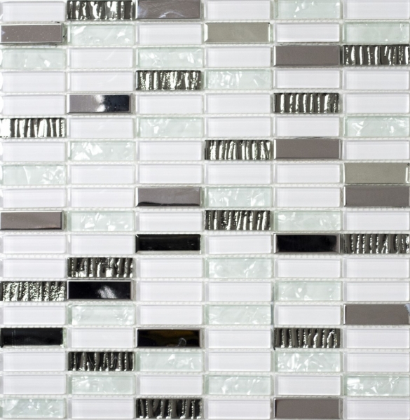 Hand-painted mosaic tile Translucent stainless steel white rods Glass mosaic Crystal steel white glass MOS87-0102_m
