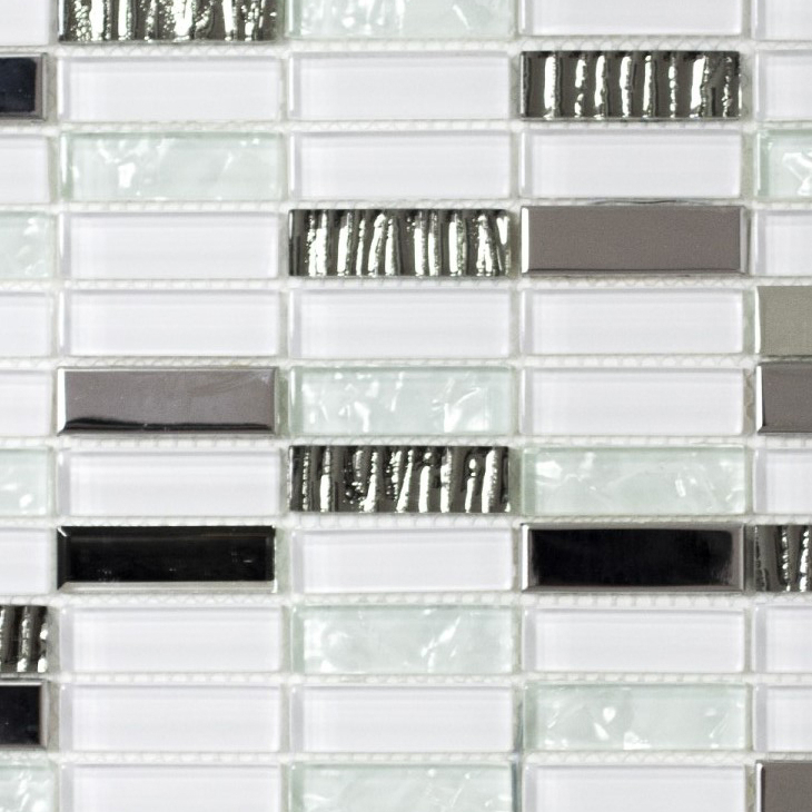 Hand-painted mosaic tile Translucent stainless steel white rods Glass mosaic Crystal steel white glass MOS87-0102_m