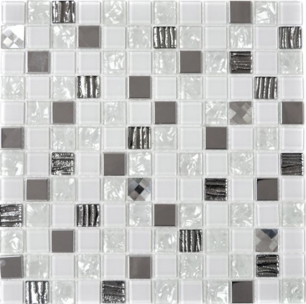 Mosaic tiles stainless steel white silver glass mosaic mosaic panel MOS63-CM-424