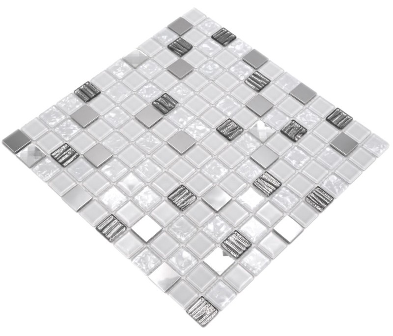 Mosaic tiles stainless steel white silver glass mosaic mosaic panel MOS63-CM-424