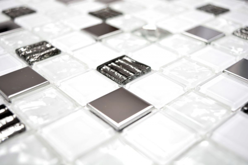 Mosaic tile Translucent stainless steel white glass mosaic Crystal steel white glass MOS63-CM-424_f | 10 mosaic mats