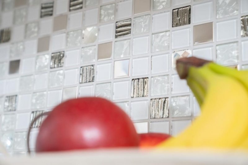 Mosaic tiles stainless steel white silver glass mosaic mosaic panel MOS63-CM-424