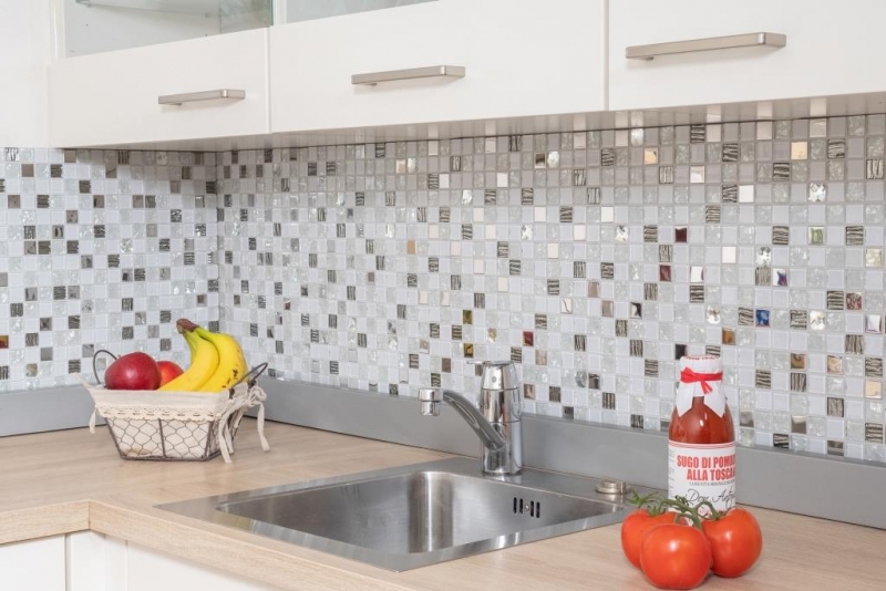Mosaic tiles stainless steel white silver glass mosaic mosaic panel MOS63-CM-424