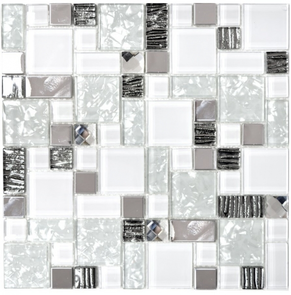 Mosaic tile translucent stainless steel white combination glass mosaic Crystal steel white glass MOS88-01699_f | 10 mosaic mats