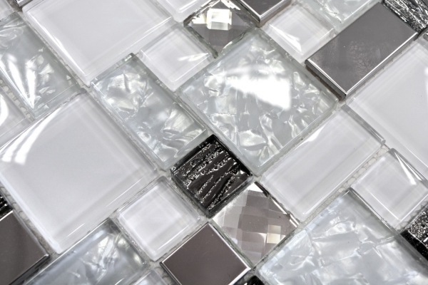 Mosaic tile translucent stainless steel white combination glass mosaic Crystal steel white glass MOS88-01699_f | 10 mosaic mats