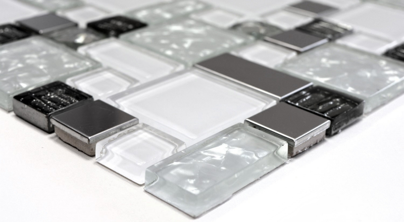 Mosaic tile translucent stainless steel white combination glass mosaic Crystal steel white glass MOS88-01699_f | 10 mosaic mats