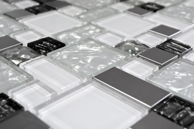 Mosaic tile translucent stainless steel white combination glass mosaic Crystal steel white glass MOS88-01699_f | 10 mosaic mats