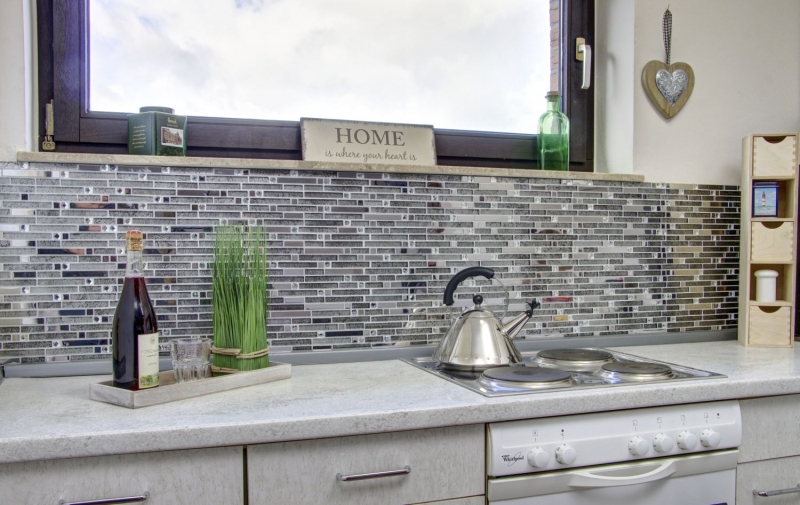 Glass mosaic rods mosaic tiles stainless steel white cream silver MOS86-0106