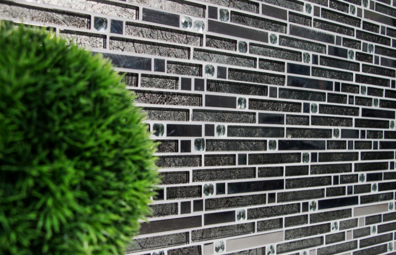 Glass mosaic rods mosaic tiles stainless steel white cream silver MOS86-0106