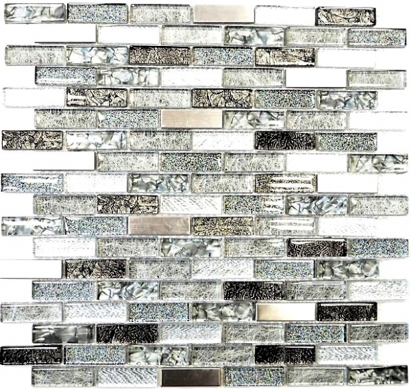 Glass mosaic rods mosaic tiles stainless steel glitter silver gray anthracite black MOS87-IL017