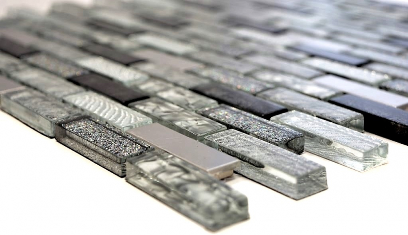 Glass mosaic rods mosaic tiles stainless steel glitter silver gray anthracite black MOS87-IL017