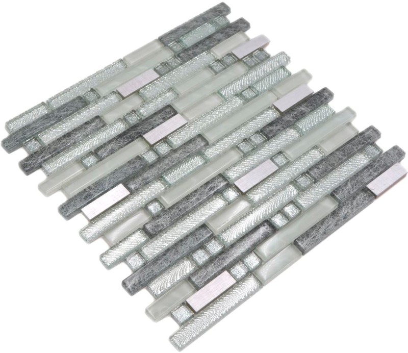 Glass mosaic rods mosaic tiles stainless steel white silver gray MOS87-MV698