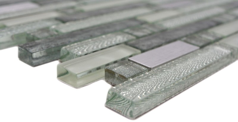 Glass mosaic rods mosaic tiles stainless steel white silver gray MOS87-MV698