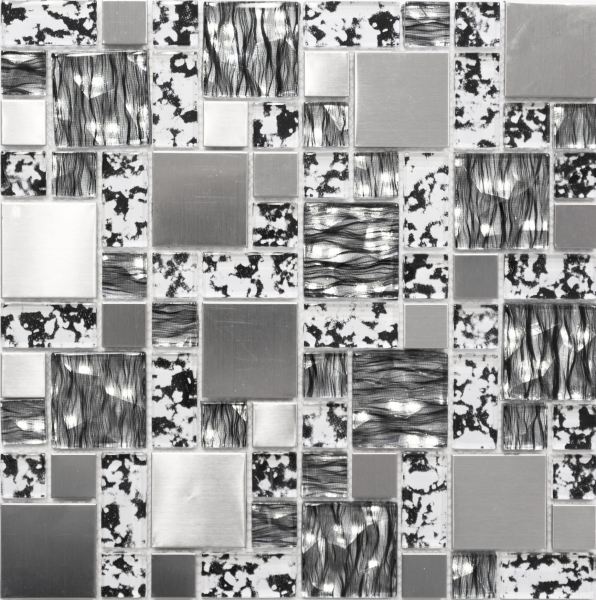 Hand-patterned mosaic tile Tile mirror translucent stainless steel black silver combination glass mosaic Crystal steel black structure MOS88-0203_m