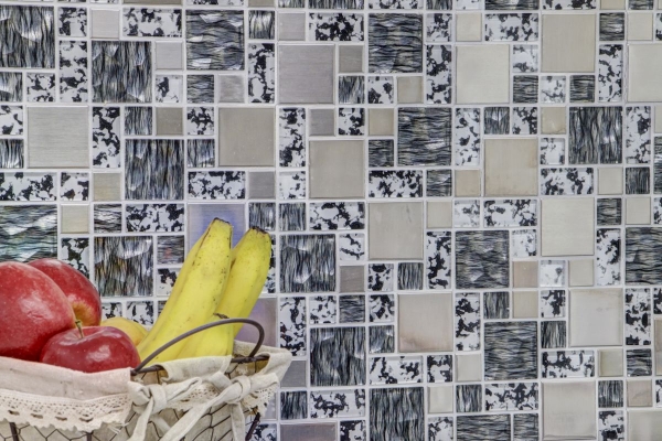 Mosaic tile Translucent stainless steel black silver combination glass mosaic Crystal steel black structure MOS88-0203_f | 10 mosaic mats