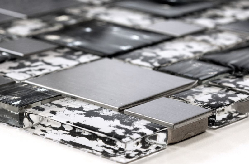 Mosaic tile Translucent stainless steel black silver combination glass mosaic Crystal steel black structure MOS88-0203_f | 10 mosaic mats