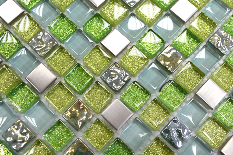 Hand-painted mosaic tile Tile backsplash Translucent stainless steel green Glass mosaic Crystal steel green MOS92-0506_m