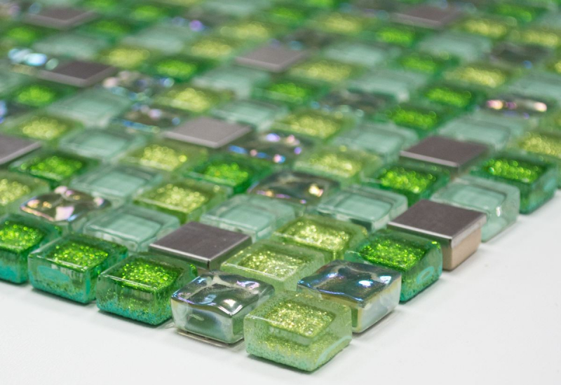 Hand-painted mosaic tile Tile backsplash Translucent stainless steel green Glass mosaic Crystal steel green MOS92-0506_m