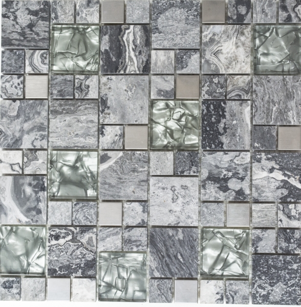 Hand sample mosaic tile Tile mirror translucent stainless steel gray combination glass mosaic Crystal stone steel gray MOS88-0204_m
