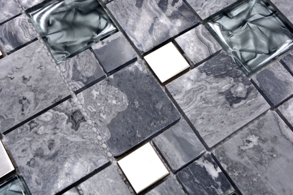 Mosaic tile translucent stainless steel gray combination glass mosaic Crystal stone steel gray MOS88-0204_f