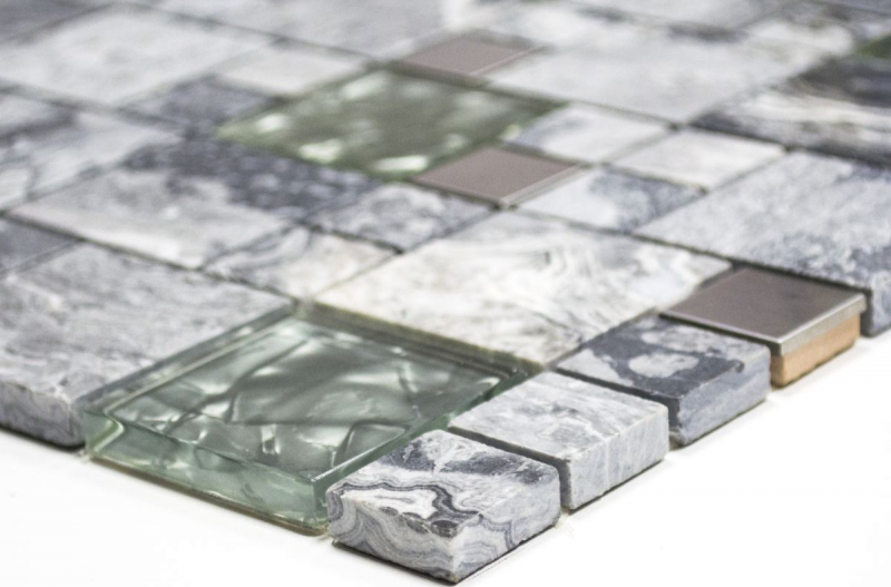 Mosaic tile translucent stainless steel gray combination glass mosaic Crystal stone steel gray MOS88-0204_f