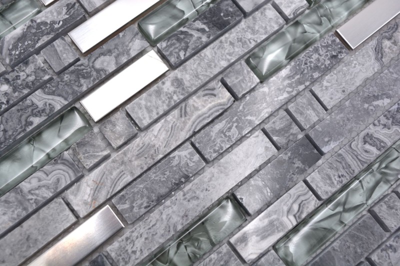 Glass mosaic natural stone rods marble mosaic tile stainless steel gray anthracite silver splashback wall tile WC - MOS87-MV778