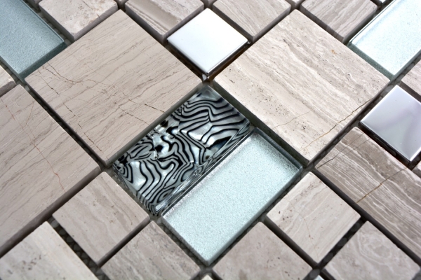 Natural stone glass mosaic marble mosaic tiles stainless steel soap gray light gray silver clear tile backsplash wall - MOS88-0202