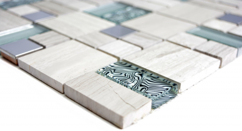 Natural stone glass mosaic marble mosaic tiles stainless steel soap gray light gray silver clear tile backsplash wall - MOS88-0202