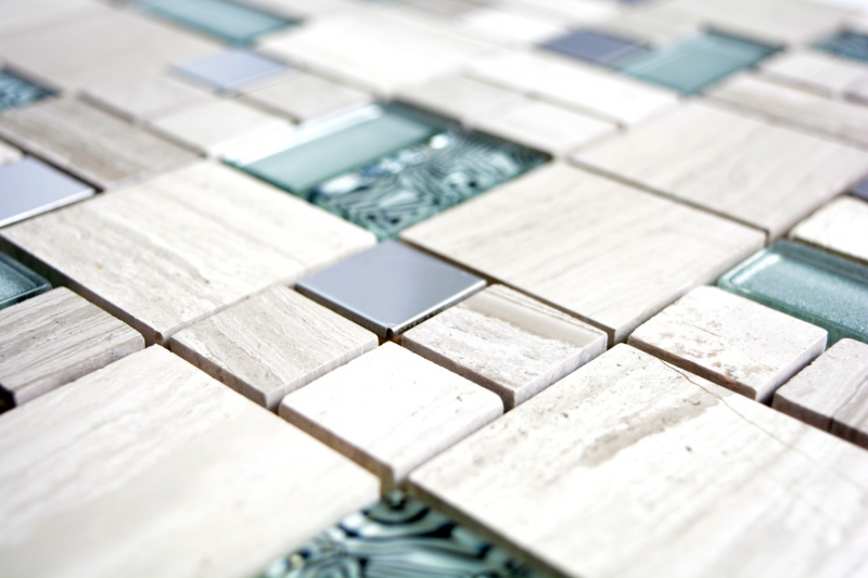 Natural stone glass mosaic marble mosaic tiles stainless steel soap gray light gray silver clear tile backsplash wall - MOS88-0202