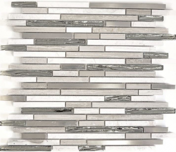 Hand sample mosaic tile Tile mirror translucent stainless steel white wood composite glass mosaic Crystal stone steel wood white MOS86-SV85_m