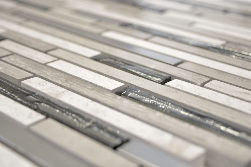 Mosaic tile translucent stainless steel white wood composite glass mosaic Crystal stone steel wood white MOS86-SV85_f